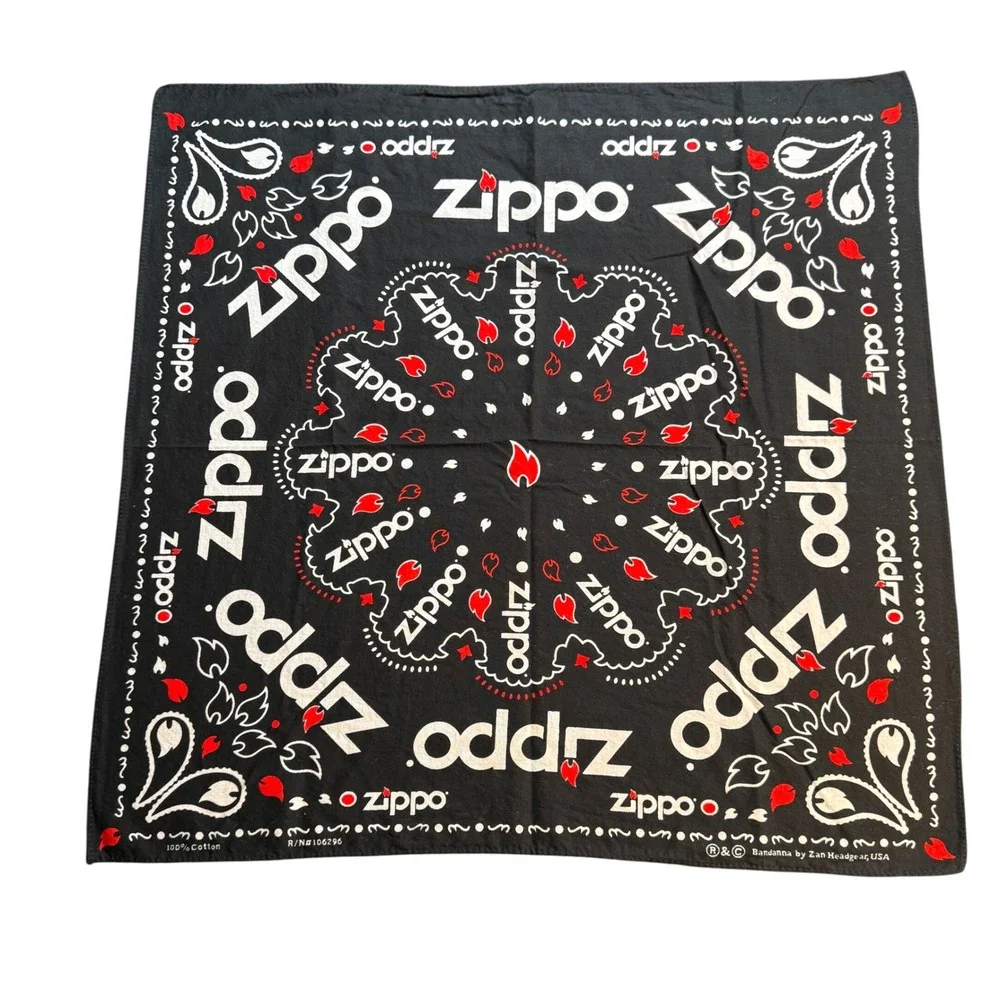 Zippo Black Red Paisley Logo Cotton Bandana Zan‎ Headgear USA
